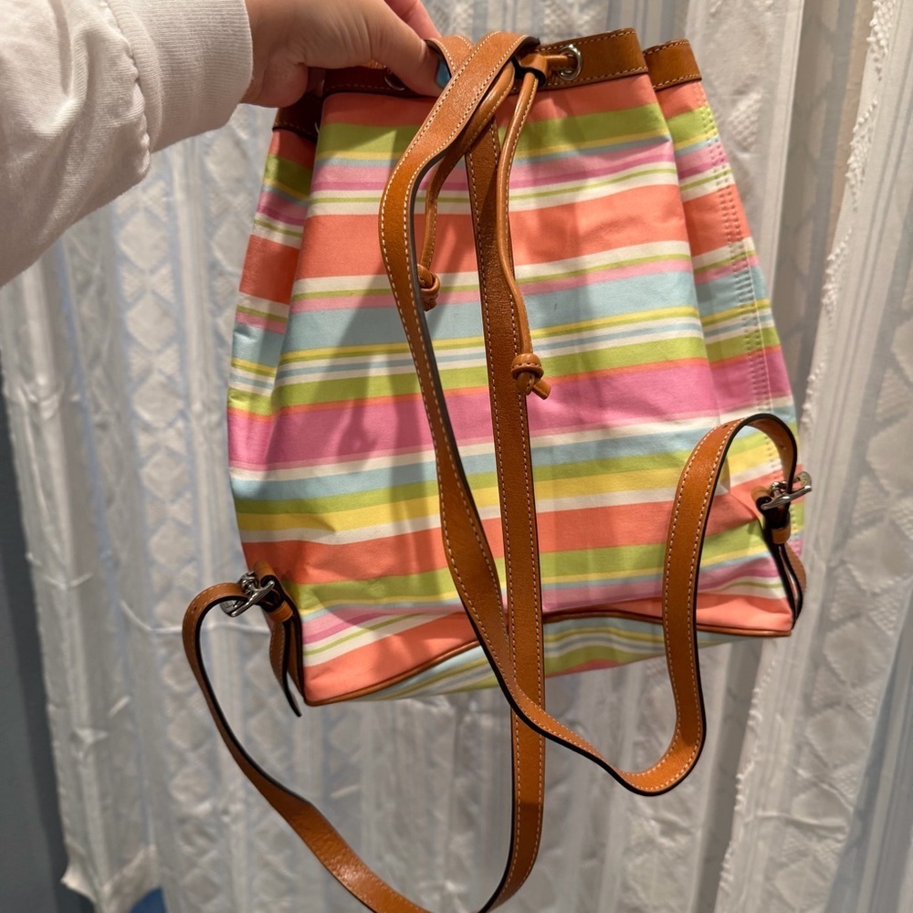 Y2K VTG Coach Pastel Multicolor Stripe Drawstring Backpack Leather  F13554 - Picture 8 of 8